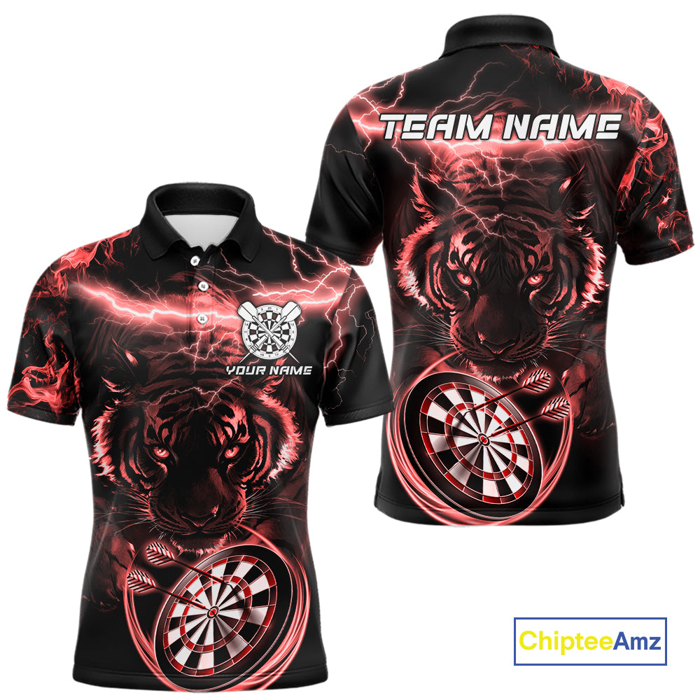 Personalized Red Lightning Thunder Storm Tiger Darts Shirts For Men Custom Dart Team Jerseys NQS10442