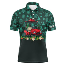 Load image into Gallery viewer, Green christmas pattern Golf cart Mens golf polo shirts custom Christmas golf clothes for men NQS8686