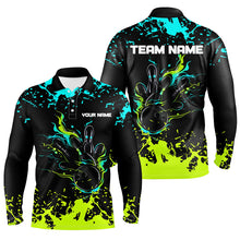 Load image into Gallery viewer, Personalized Cyan Blue and Green Bowling Shirts For Men, Bowling Balls And Pins Bowling Team Shirts NQS8917