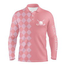 Load image into Gallery viewer, Pink argyle pattern Mens Golf Polo Shirts custom golf tops for men, cool golf gifts NQS9165