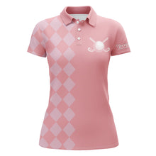 Load image into Gallery viewer, Pink argyle pattern Womens Golf Polo Shirts custom golf tops for women, cool golf gifts NQS9165