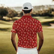 Load image into Gallery viewer, Gold Heart Red pattern Mens golf polo shirts custom Valentines golf gift for him  NQS9368