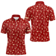 Load image into Gallery viewer, Gold Heart Red pattern Mens golf polo shirts custom Valentines golf gift for him  NQS9368