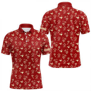 Gold Heart Red pattern matching golf shirt for couple custom Couple Valentines golf polo shirts NQS9368