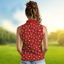 Load image into Gallery viewer, Gold Heart Red pattern Women sleeveless polo shirt custom Valentines golf gift for her NQS9368
