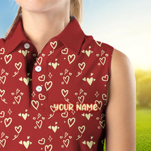 Load image into Gallery viewer, Gold Heart Red pattern Women sleeveless polo shirt custom Valentines golf gift for her NQS9368