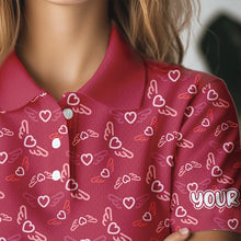 Load image into Gallery viewer, Pink Heart Wings pattern Women golf polo shirts custom Valentines golf shirts for ladies, gift for her NQS9369