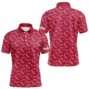 Pink Heart Wings pattern matching golf shirt for couple custom Couple Valentines golf polo shirts NQS9369