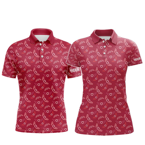 Pink Heart Wings pattern matching golf shirt for couple custom Couple Valentines golf polo shirts NQS9369