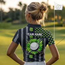 Load image into Gallery viewer, Custom Black Grunge US Flag Green Shamrock St Patrick Golf Polo shirts for Women Patriotic Golf shirt NQS11449