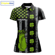 Load image into Gallery viewer, Custom Black Grunge US Flag Green Shamrock St Patrick Golf Polo shirts for Women Patriotic Golf shirt NQS11449