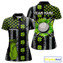 Load image into Gallery viewer, Custom Black Grunge US Flag Green Shamrock St Patrick Golf Polo shirts for Women Patriotic Golf shirt NQS11449