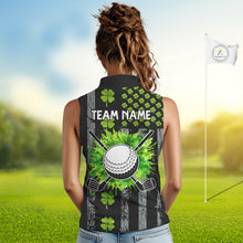 Load image into Gallery viewer, Custom Black Grunge US Flag Green Shamrock St Patrick Sleeveless Golf Polo shirt Patriotic Golf shirt NQS11449