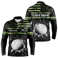 Load image into Gallery viewer, Green Camo American flag black Mens golf polo shirts custom patriotic team golf apparel for mens NQS9517