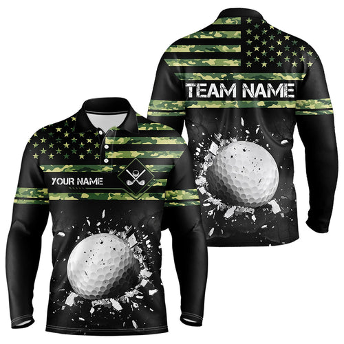 Green Camo American flag black Mens golf polo shirts custom patriotic team golf apparel for mens NQS9517