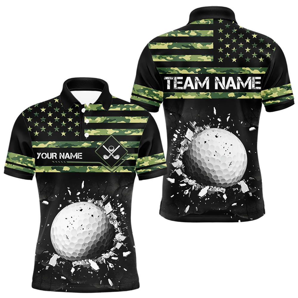 Green Camo American flag black Mens golf polo shirts custom patriotic team golf apparel for mens NQS9517