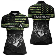 Load image into Gallery viewer, Personalized Green camo American flag Custom Bowling Team Shirts For Women, Bowling League Jersey NQS9518