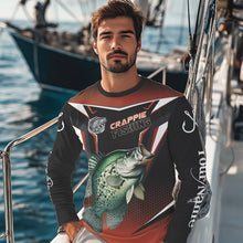 Load image into Gallery viewer, Black and Orange Crappie Long Sleeve Fishing Shirts, Personalized Crappie Fishing Tounament Jerseys NQS9680