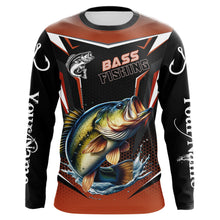 Load image into Gallery viewer, Black and Orange Largemouth Bass Long Sleeve Fishing Shirt, Personalized Bass Fishing Tounament Jersey NQS9681