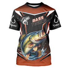 Load image into Gallery viewer, Black and Orange Largemouth Bass Long Sleeve Fishing Shirt, Personalized Bass Fishing Tounament Jersey NQS9681
