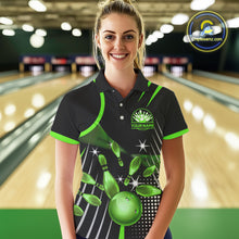Load image into Gallery viewer, Black and Green Women Bowling Polo, Quarter Zip Shirts Custom Bowling outfit ladies Team Jerseys NQS9957