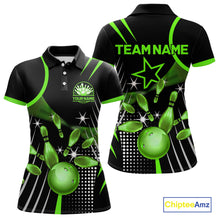 Load image into Gallery viewer, Black and Green Women Bowling Polo, Quarter Zip Shirts Custom Bowling outfit ladies Team Jerseys NQS9957