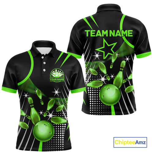 Black and Green Mens Bowling Polo, Quarter Zip Shirts Custom Bowling outfit men Team Jerseys NQS9957