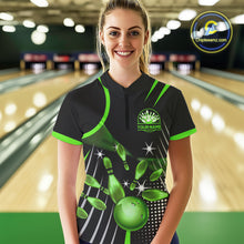 Load image into Gallery viewer, Black and Green Women Bowling Polo, Quarter Zip Shirts Custom Bowling outfit ladies Team Jerseys NQS9957