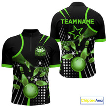 Load image into Gallery viewer, Black and Green Mens Bowling Polo, Quarter Zip Shirts Custom Bowling outfit men Team Jerseys NQS9957