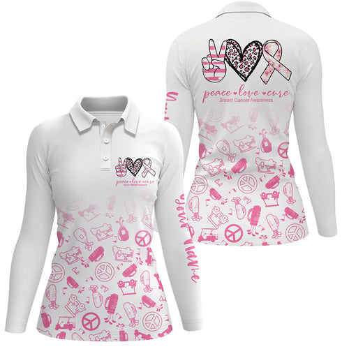 Women golf polo shirts custom pink heart peace love cure breast cancer awareness golf shirts for women NQS6137