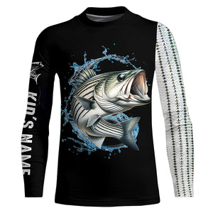 Striped Bass fishing scales Customize name black long sleeves fishing shirts NQS833