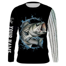 Load image into Gallery viewer, Striped Bass fishing scales Customize name black long sleeves fishing shirts NQS833