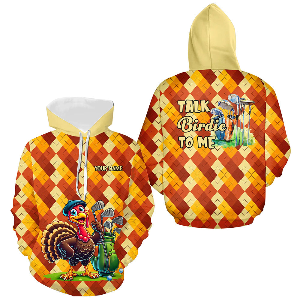 Funny turkey orange argyle pattern custom Thanksgiving Golf Hoodies talk birdie to me NQS8696