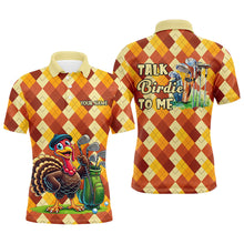 Load image into Gallery viewer, Mens golf polo shirts custom funny turkey argyle pattern Thanksgiving golf shirts talk birdie to me NQS8696