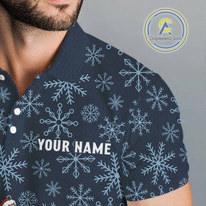 Blue snowflake pattern Christmas Golf Polo Shirts For Men custom mens golf attire, unique golf gifts NQS10865