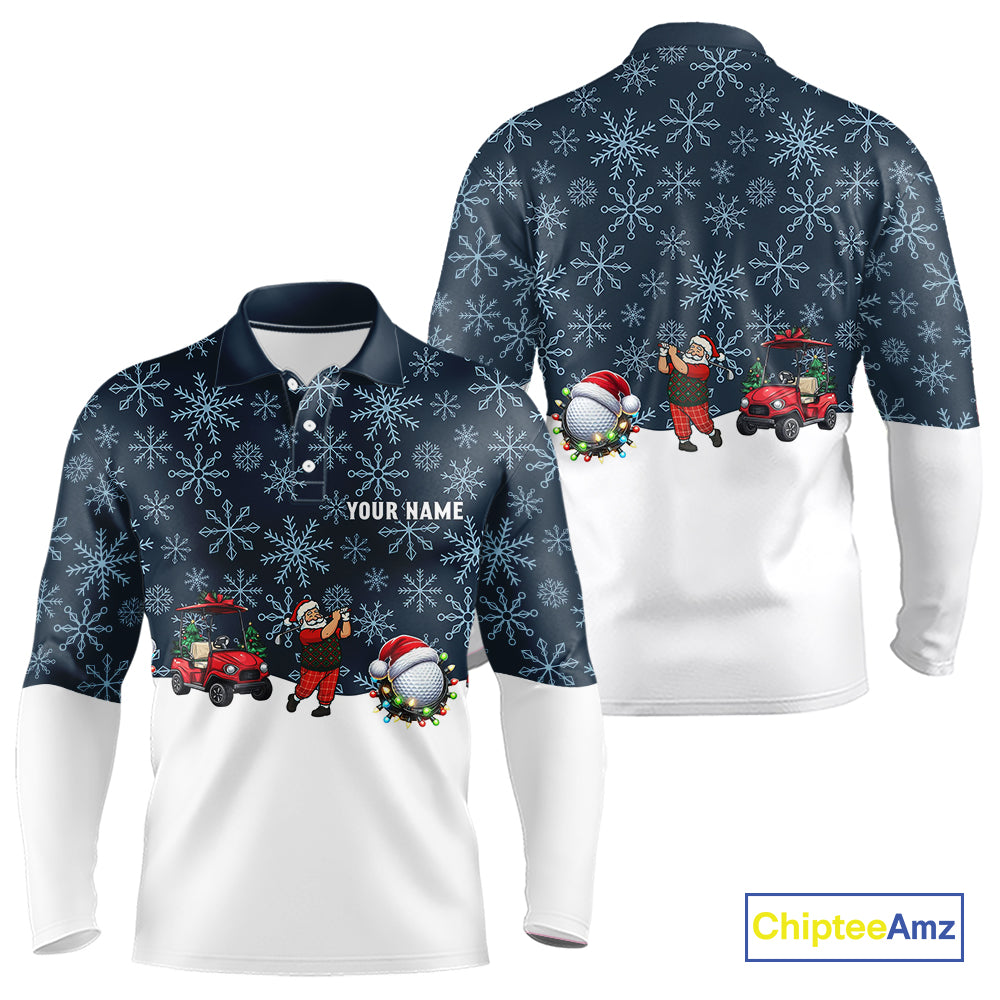 Blue snowflake pattern Christmas Golf Polo Shirts For Men custom mens golf attire, unique golf gifts NQS10865