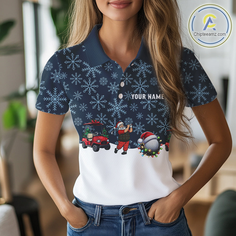 Blue snowflake pattern Christmas Women Golf Polo Shirts custom ladies golf attire, unique golf gifts NQS10865