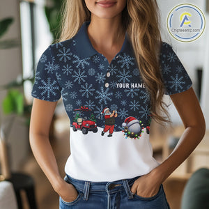 Blue snowflake pattern Christmas Women Golf Polo Shirts custom ladies golf attire, unique golf gifts NQS10865