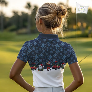 Blue snowflake pattern Christmas Women Golf Polo Shirts custom ladies golf attire, unique golf gifts NQS10865