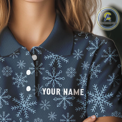 Blue snowflake pattern Christmas Women Golf Polo Shirts custom ladies golf attire, unique golf gifts NQS10865