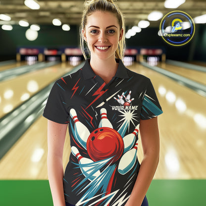 Lightning Thunder Retro Bowling Shirts For Women Custom Bowling Team League Jersey, Gift For Bowlers NQS10867