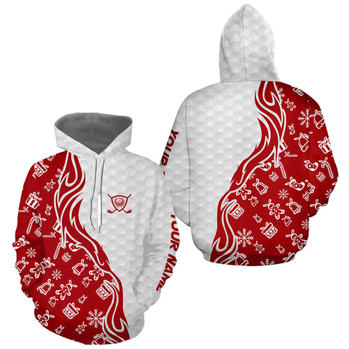 Custom Red and white Christmas pattern Golf Hoodies, Personalized Golf Team Hoodie NQS8923