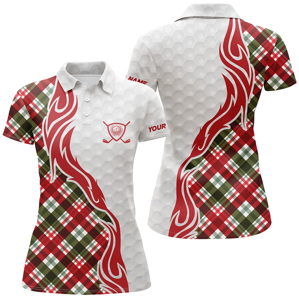 Custom Christmas plaid pattern Golf Polo Shirts For Women, Personalized Golf Team Jerseys NQS8924