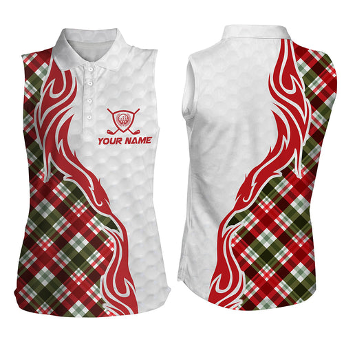 Custom Christmas plaid pattern Women sleeveless polo Shirts, Personalized Golf Team Jerseys NQS8924