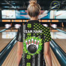 Load image into Gallery viewer, Custom Grunge US Flag Green Shamrock St Patrick Bowling shirts for women, bowling attire for women NQS11450