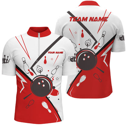 Men bowling Polo, Quarter Zip shirts Custom Bowling Team League Jerseys, gift for bowlers | Red NQS7623