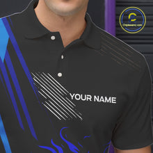 Load image into Gallery viewer, Black and Blue Flame Bowling Polo, Quarter Zip Shirts For Men Custom Bowling Outfit Team Jerseys NQS9962