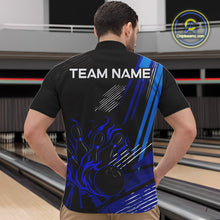 Load image into Gallery viewer, Black and Blue Flame Bowling Polo, Quarter Zip Shirts For Men Custom Bowling Outfit Team Jerseys NQS9962