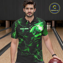 Load image into Gallery viewer, Green lightning thunder bowling American flag Eagle custom Mens Bowling Polo, Quarter Zip Shirts NQS10111