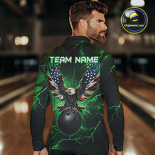 Load image into Gallery viewer, Green lightning thunder bowling American flag Eagle custom Mens Bowling Polo, Quarter Zip Shirts NQS10111
